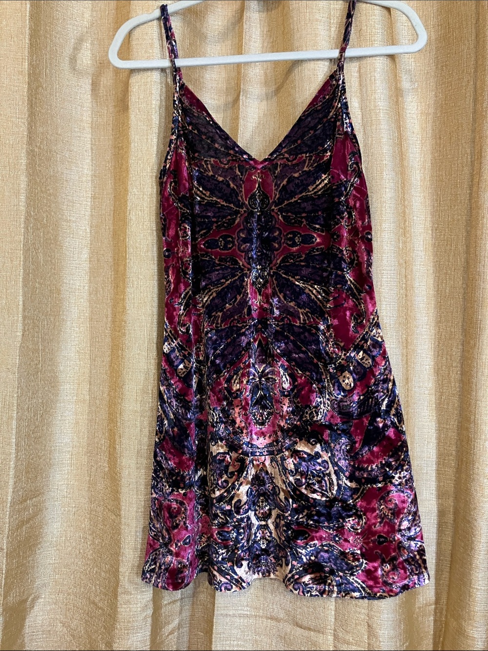 Free People Magenta & Navy Velvet Slip Dress with Paisley Motif